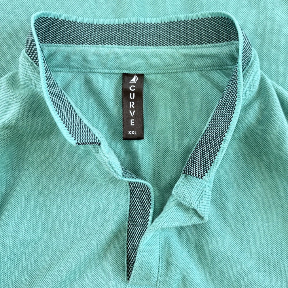 Curve Mens Mint Green Mandarin Collar Polo Shirt XXL Shield Logo Pique Knit